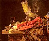 Drinking Canvas Paintings - Still Life with the Drinking-Horn of the Saint Sebastian Archers' Guild, Lobster and Glasses